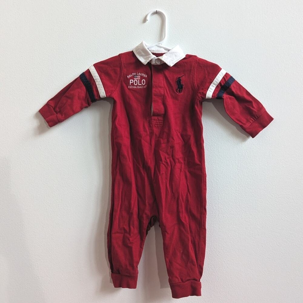 Ralph Lauren Red Polo Romper Baby Boys 6m Pony Preppy